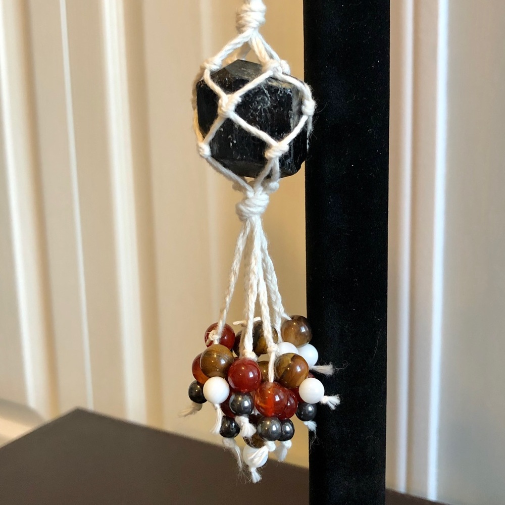 Black Tourmaline Gemstone Necklace / Car Charm